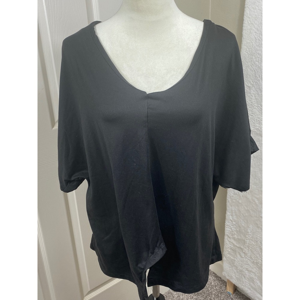 Rouge Collection Women's 2X Black V-Neck Tie Front Dolman‎ Sleeve Top